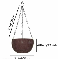  Multicolored  Rattan Woven  Plastic  Hanging Planters With Metal Hanging Chain (Flower Not included)Set of 4 - Free Size, Multicolor, Plastic, Pack of4
